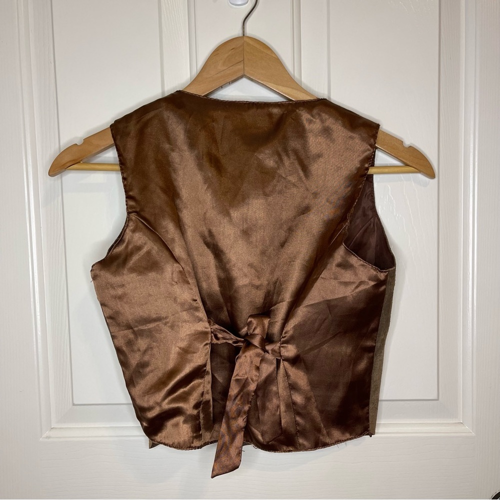 VTG JouJou Brown Genuine Leather Scalloped Vest Sz M Rodeo Equestrian Festivial - Picture 4 of 8